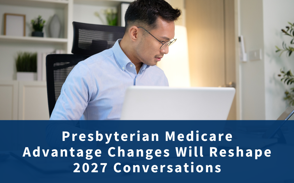 Licensed insurance agent reviewing a 2027 Medicare comparison checklist in a New Mexico office.